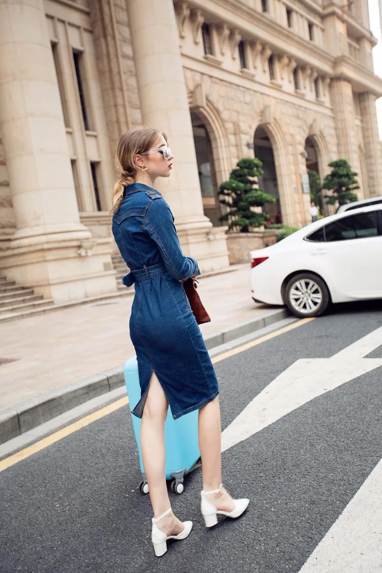 Женское длинное джинсовое платье осень 2020 женское облегающее Ковбойское средней