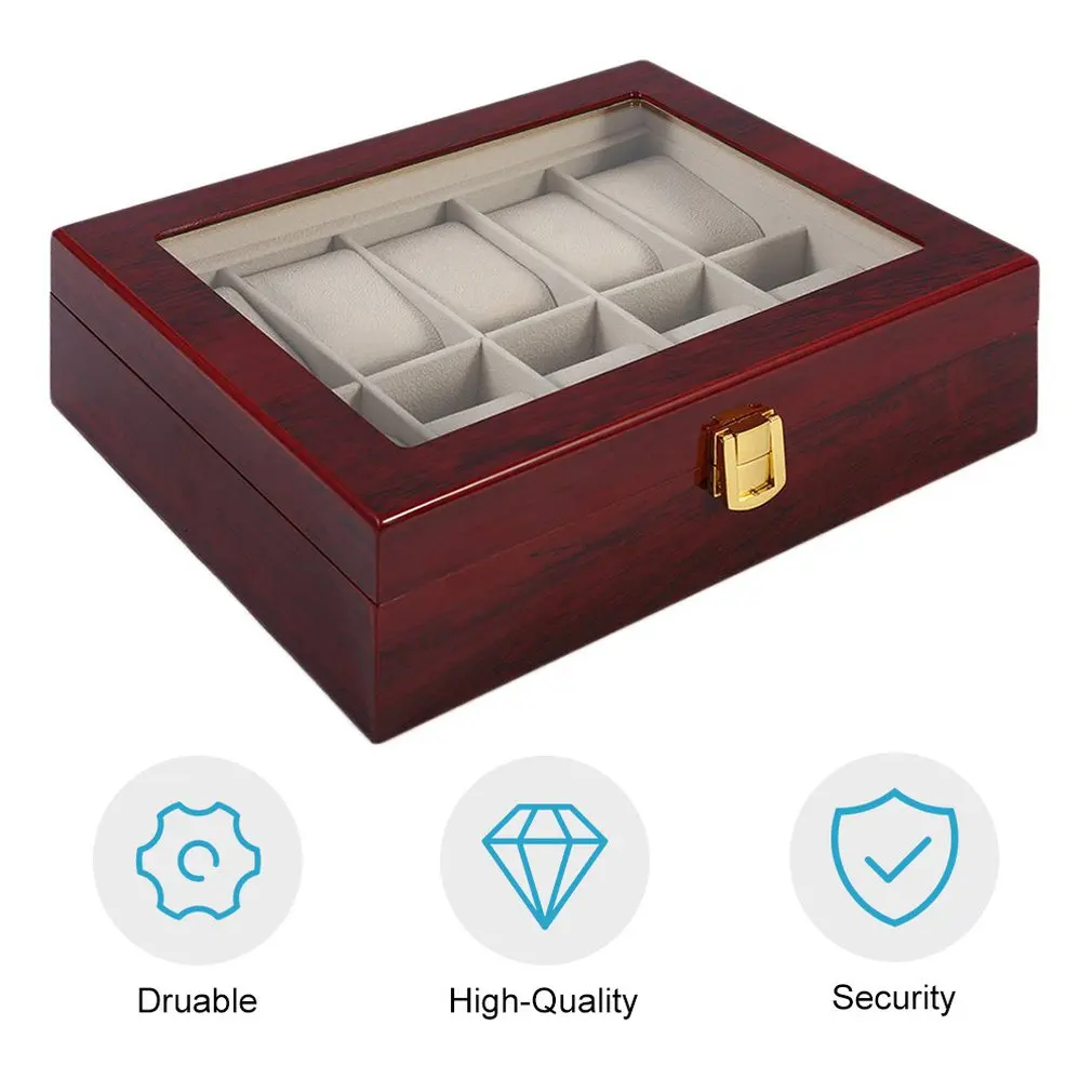 Kopen Houten/Lederen 8/10/12 Grids Horloge Display Sunglass Case Duurzaam Verpakking Houder Jewelry Collection Organizer Doos