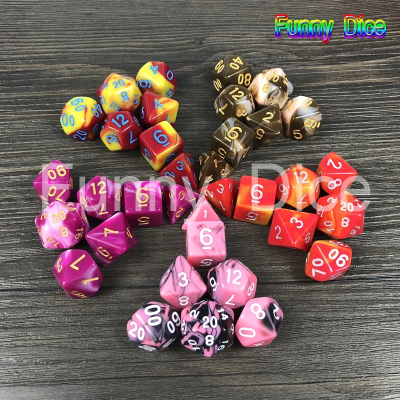 Разноцветные 2 цвета s многогранные кубики 7 игральные кости набор для DnD RPG игр