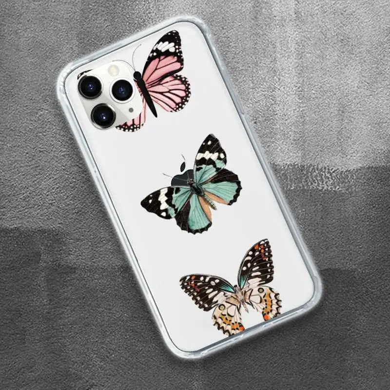 

Cute Butterfly Phone Case Transparent for iPhone 11 12 mini pro XS MAX 8 7 6 6S Plus X 5S SE 2020 XR