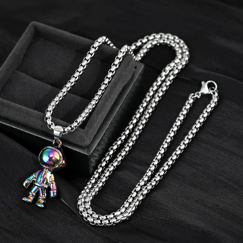 

Cute Rainbow Colorful 3d Astronaut Space Robot Spaceman Pendant Necklace 2021 Hip Hop Party Punk Jewelry For Men Women