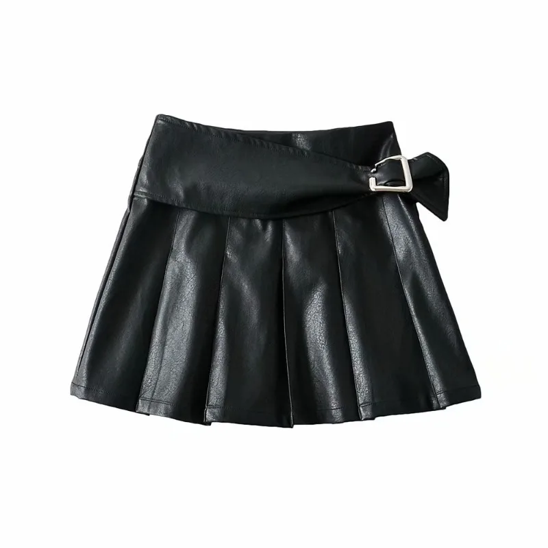 

Skirts Womens 2021 Ins Hot Girl Leather Square Buckle Mini Pleated Skirt PU Leather Skirt 2021 Summer Women's Clothing Wholesale