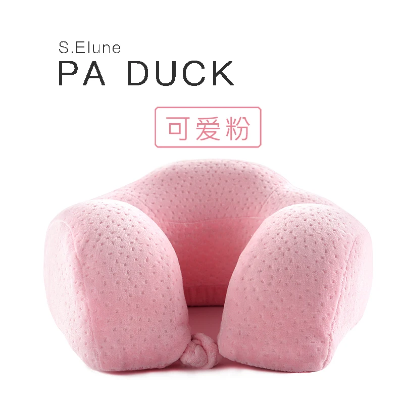 Memory Foam хлопок u-образная подушка для шеи шейный самолет подушка для путешествий подушки для обеда - Цвет: pa duck(Pink)