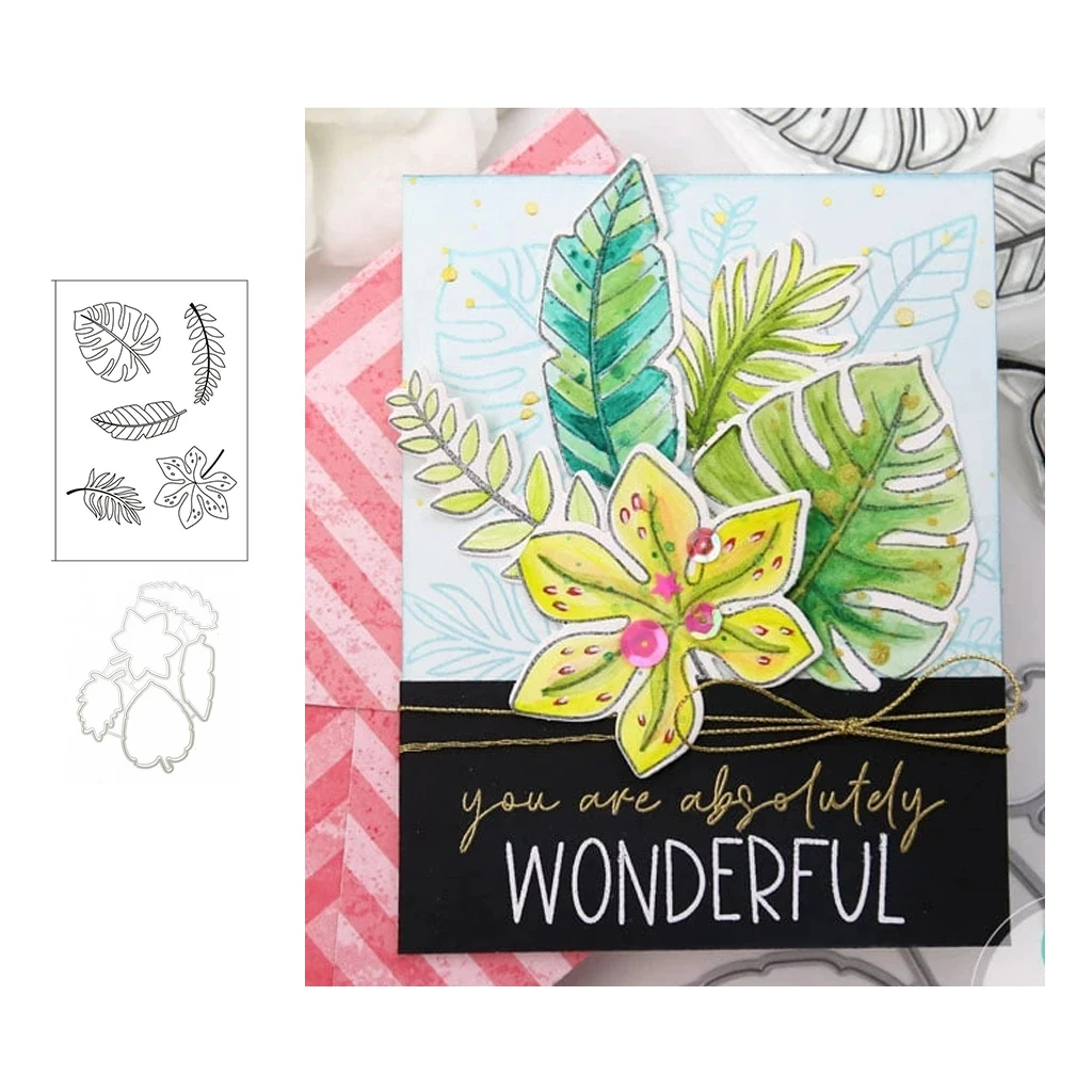 

2021 New Arrival Tree Leaves Metal Cutting Dies and Clear Rubber Stamps for Scrapbooking Letters Craft Stencil Album Sheet Decor
