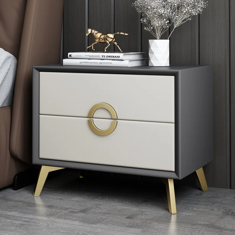 

Light Luxury прикроватный столик Bedroom Furniture Minimalist Leather Art Night Table Solid Wood Simple Modern Bedside Cabinet