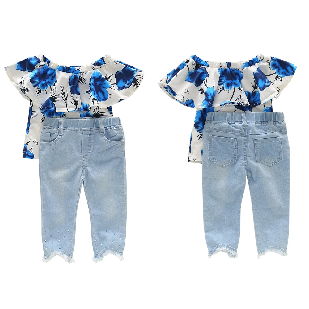 Одежда для маленьких девочек комплект одежды с оборками Джинсовый лето 2020 г.