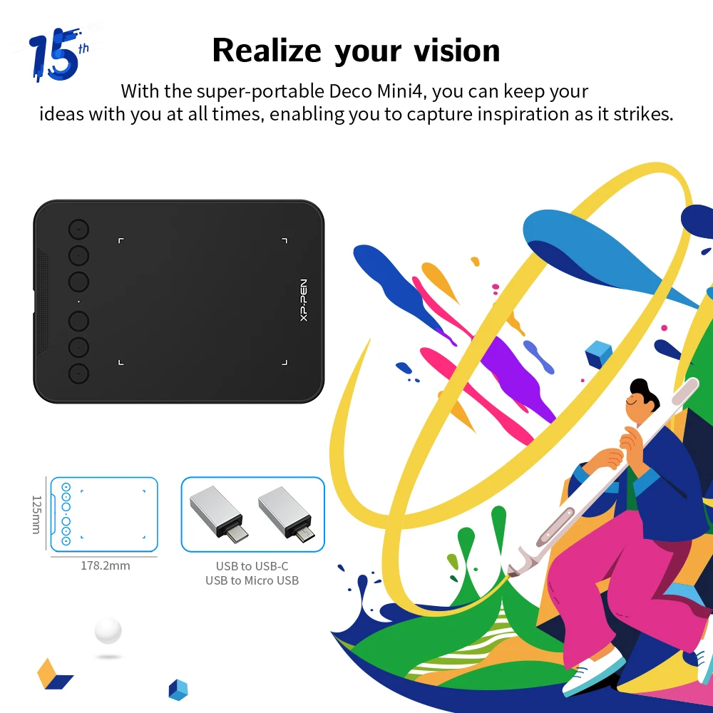 XPPen Deco Mini4 Anniversary Edition графический планшет 4x3 дюйма 8192 уровней цифровые планшеты