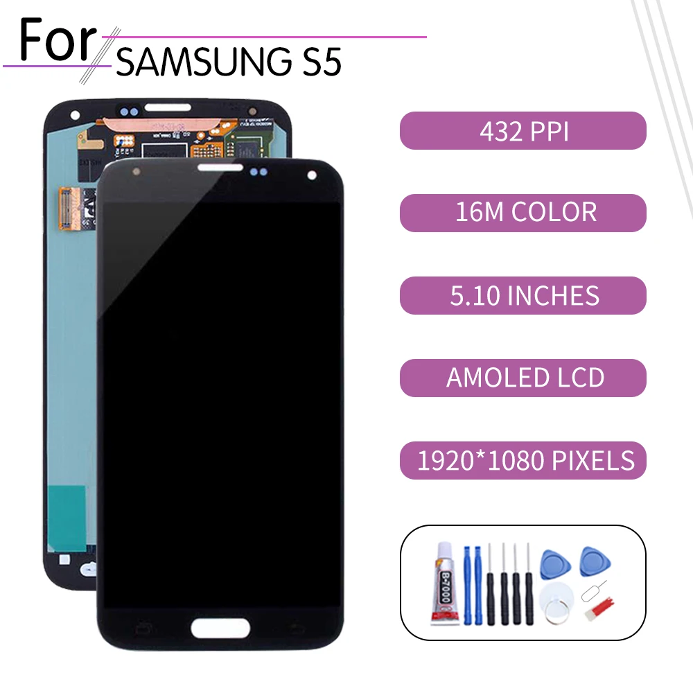 5 1 &quotОригинальный сенсорный ЖК экран для Samsung Galaxy S5 дигитайзер в сборе замена