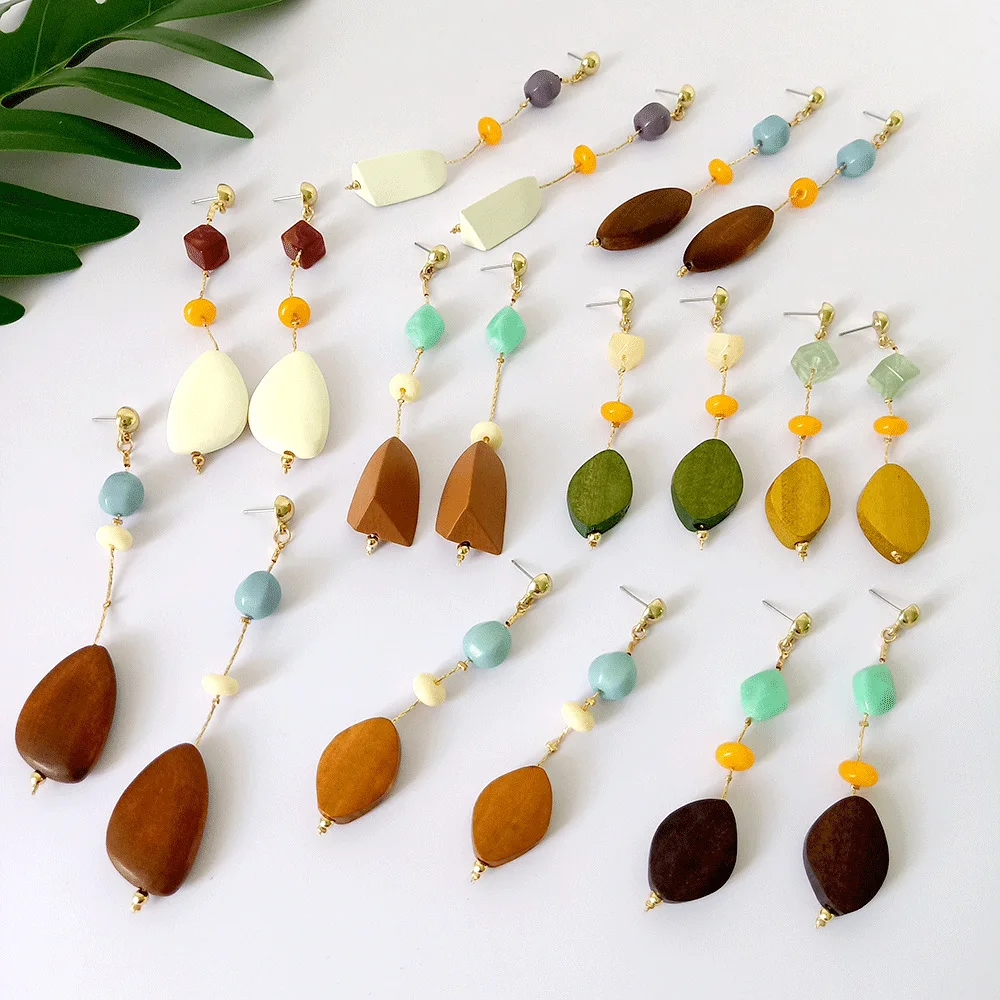 Многоцветные длинные висячие деревянные серьги для женщин бисерные полимерные