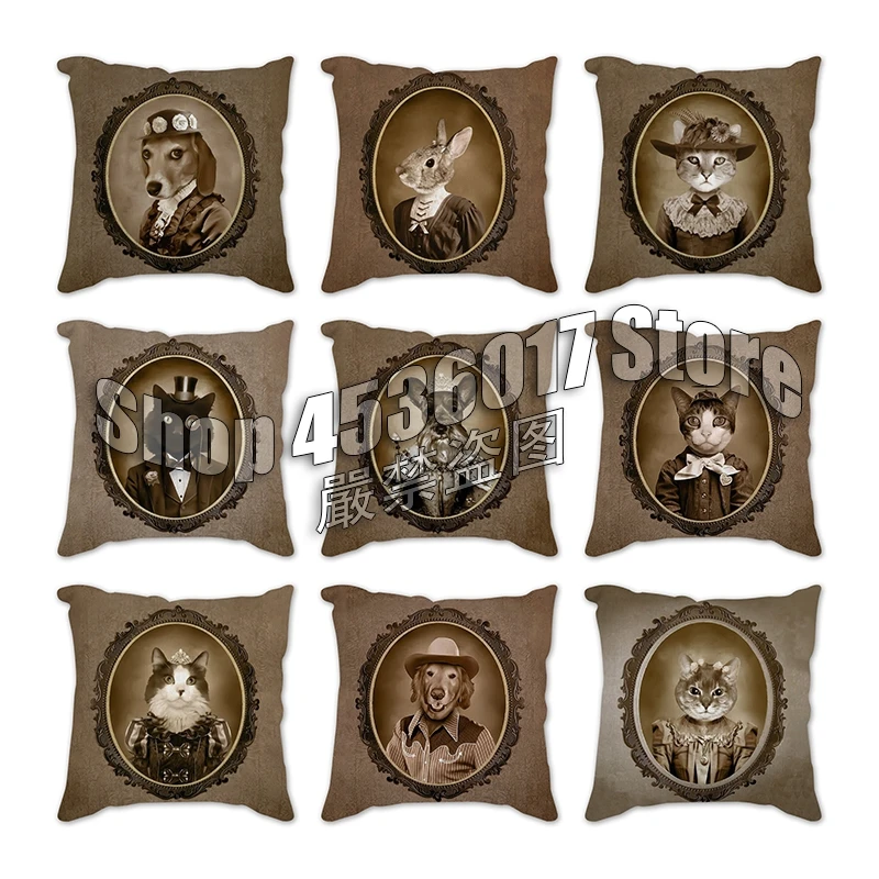 

Hand-Painted Cat & dog Prints 45*45cm Cushion Cover Linen Throw Pillow Car Home Decoration Decorative Pillowcase Cushion covers