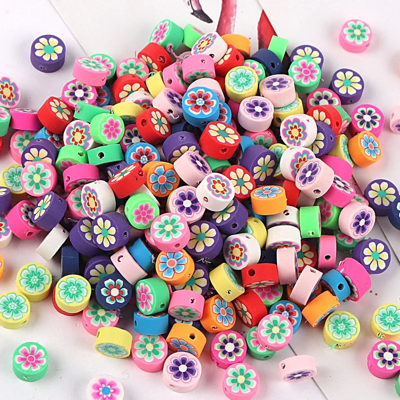 

Children's DIY Bracelet Necklace Beaded Toy 50pcs Cartoon Fruit Flower-shaped Soft Clay Sliced Loose Beads Bracelet Accessories