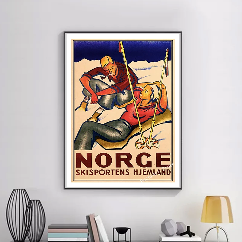 Лыжи в Альпах Австралия Новая Зеландия холст живопись старинные стены крафт