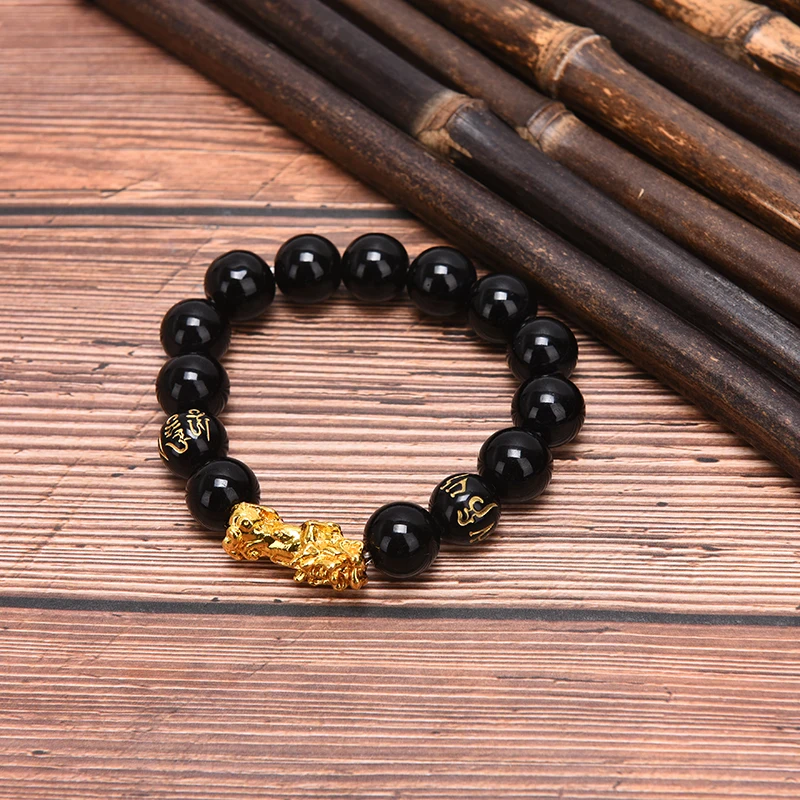 Браслет унисекс из обсидиана с бусинами мужской и женский браслет черного золота