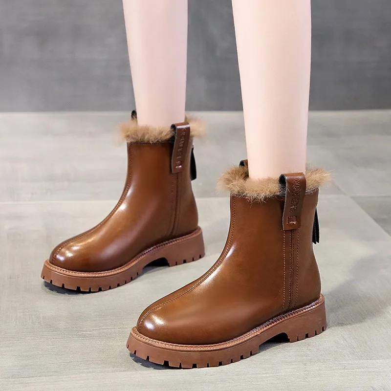 

GUFASA Woman Winter Fur Warm Snow Boots Ladies Warm Wool Booties Ankle Boot Comfortable Shoes Plus Size 35-40 Casual Women Mid