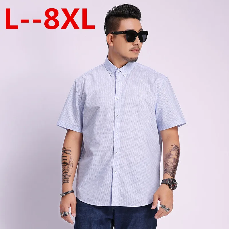 

6XL БОЛЬШОЙ 8XL 4XL 5XL Мужская Новая Модная хлопковая мужская рубашка с коротким рукавом мужская повседневная рубашка в горошек размера плюс