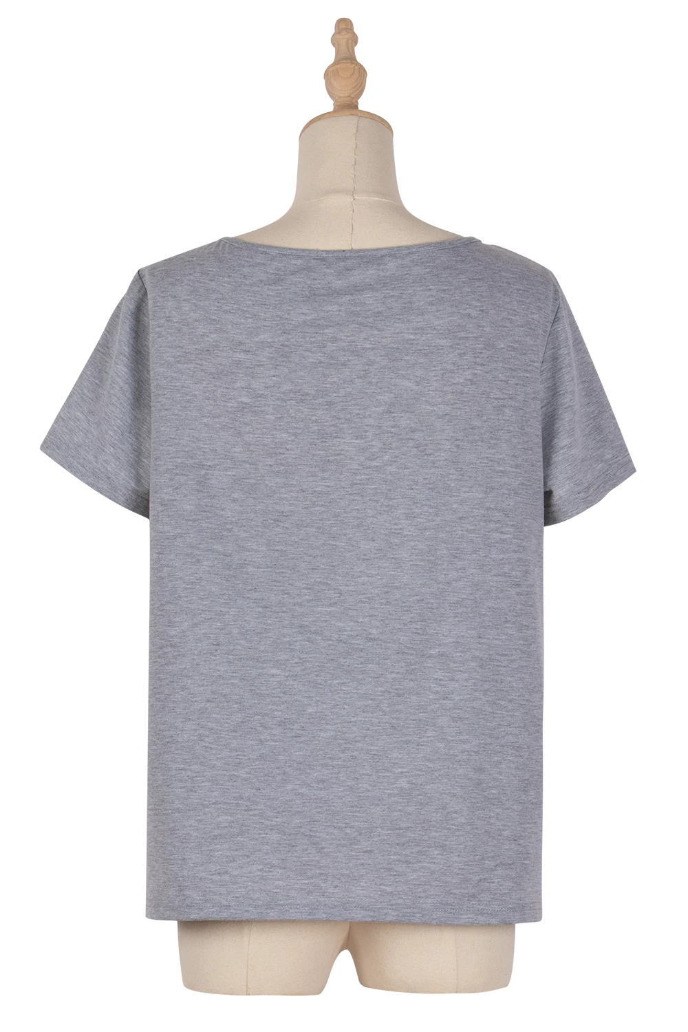 

2021 Summer Women T-shirt Grey Patchwork V-Neck Solid Floral Lace Casual Loose Knitted Soft Basic Tees Tops