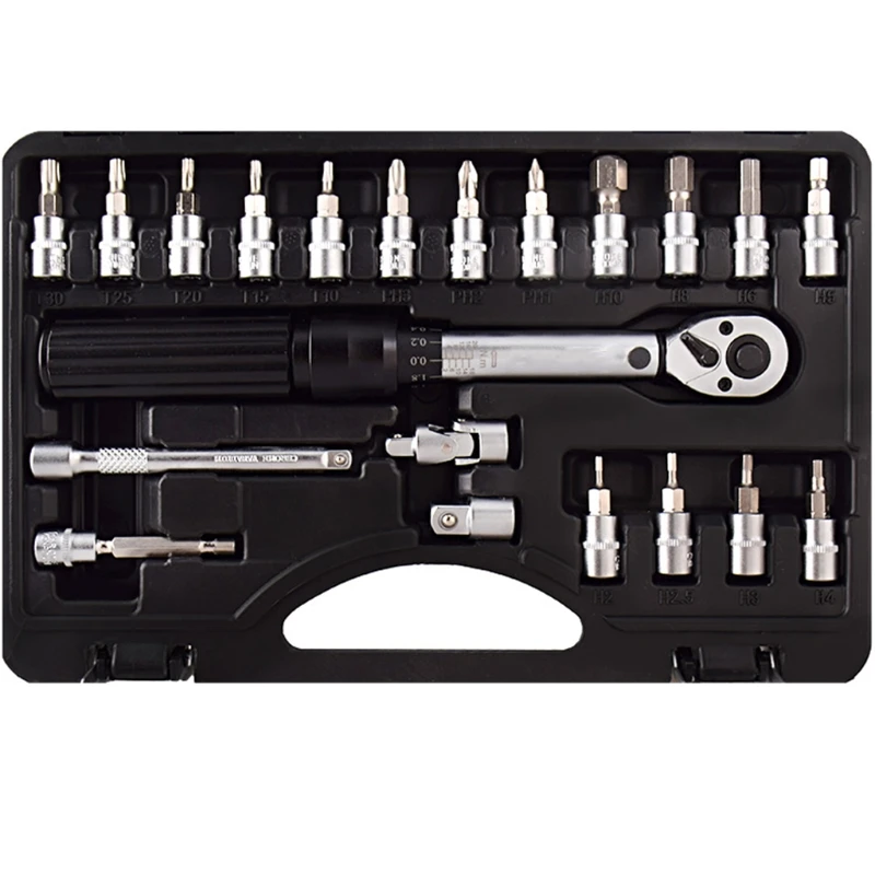 

21pcs/set Bicycle Repair Tools Adjustable Ratchet Torque Wrench Socket Bit Extension Rod Combination P9YB