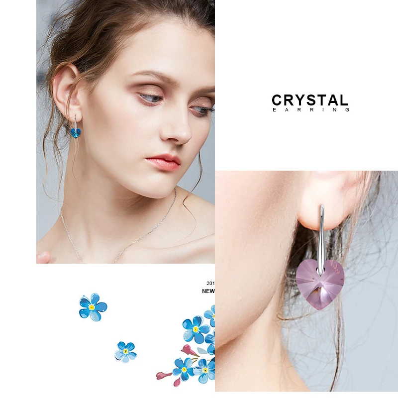BAFFIN висячие серьги в форме сердца с кристаллами Swarovski для женщин,, серебряные ювелирные изделия для ушей, подарок для друзей