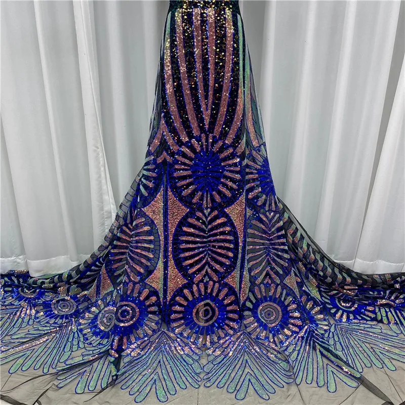 

Королевский синий Африканское молочного цвета Шелковое кружево ткань высокого качественная французская кружевная ткань с блестками в ниг...