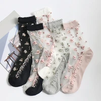 new fashion elastic socks crystal glass silk ultrathin lace literary sale 1 pair summer transparent jacquard short socks