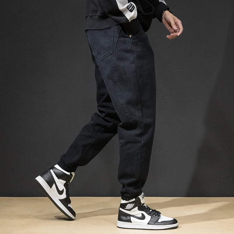 Модные уличные мужские джинсы свободного покроя черные синие брюки-карго