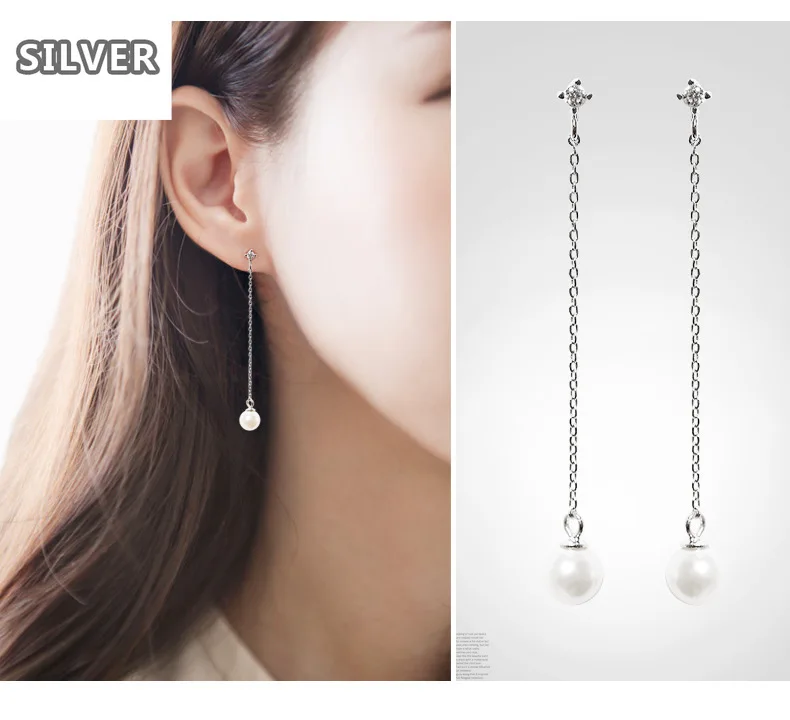 

Silver-plated earrings women's long-term flowing pearl zircon earring temperament earrings Japanese Korean anti-allergy earrings