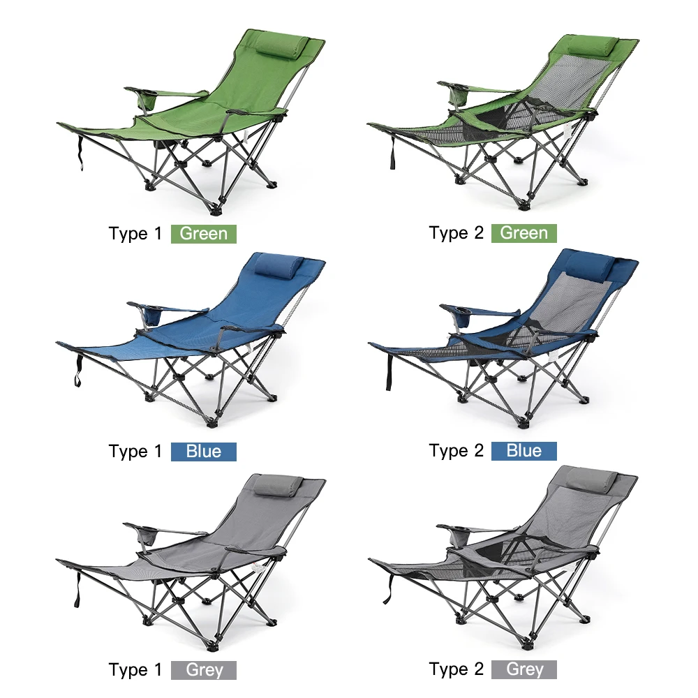 구매 2 In 1 접이식 캠핑 의자 캠핑 낚시 비치 피크닉을위한 이동식 발판이있는 휴대용 조절 식 리클 라이닝 라운지 의자