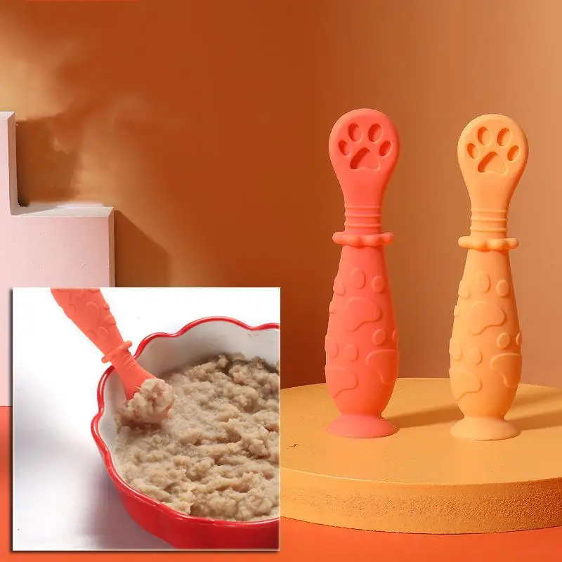 Mordedor de silicona masticable con forma de Pata de Gato para beb&eacute;, 2 uds., utensilio de mesa de entrenamiento de alimentaci&oacute;n de seguridad para beb&eacute; de 4 a 12 meses-1