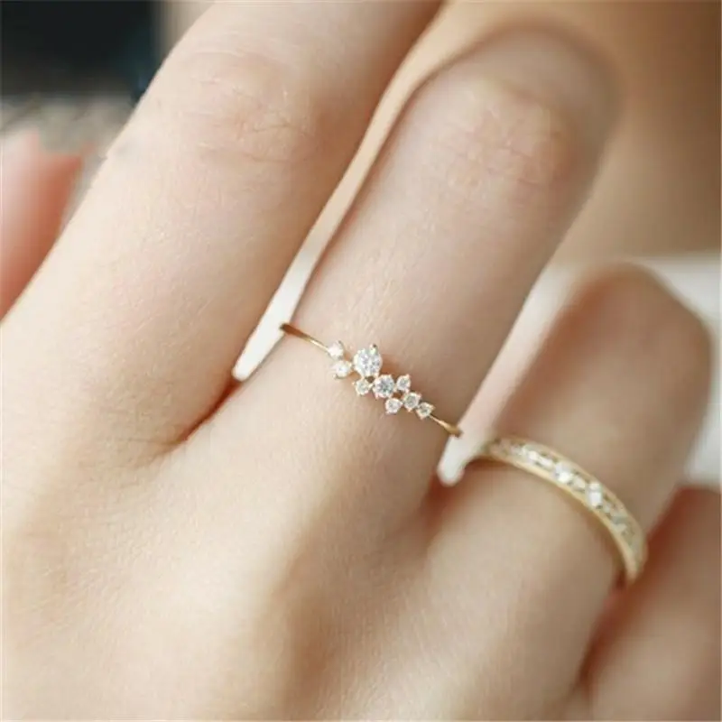 

Simple 18k Gold Color Rings for Teen Girls Heart White Sapphire Studded Ring 925 Sterling Silver for Women Fashion Jewelry