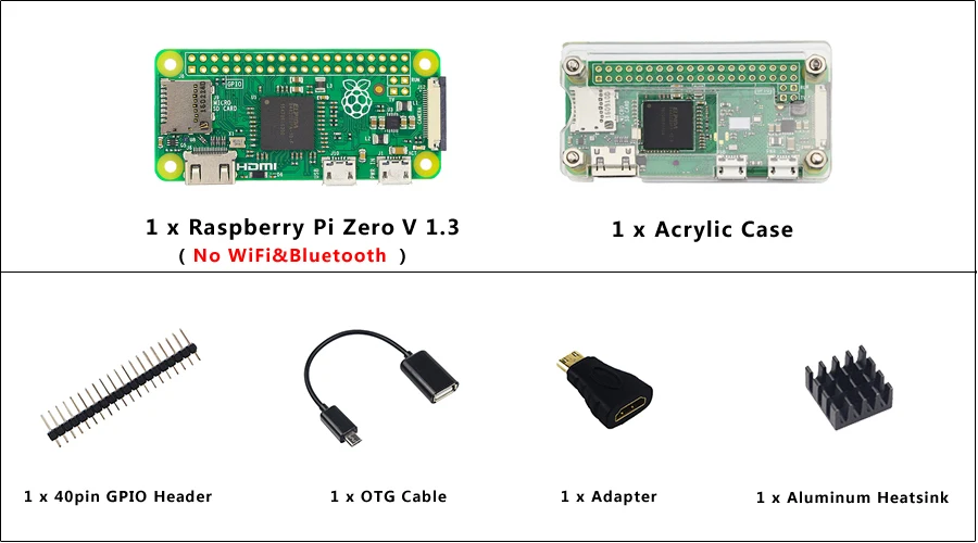 Raspberry Pi Zero W или Raspberry Pi Zero 1,3 стартовый комплект+ акриловый чехол+ GPIO Header+ теплоотвод 1 ГГц cpu 512Mb ram RPI 0/W