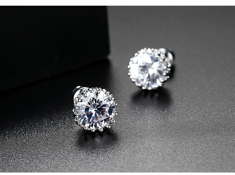 LUOTEEMI бренд Лидер продаж мульти зубцы 8 мм 2ct высокое качество одиночные круглые серьги с цирконием кубической огранки с фабрики серьги
