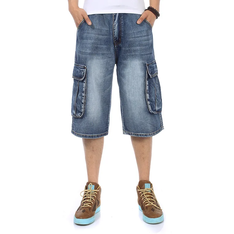 Джинсовые шорты, летние модные мужские синие джинсовые шорты с несколькими карманами, уличная одежда, свободные джинсовые шорты большого р... от AliExpress RU&CIS NEW