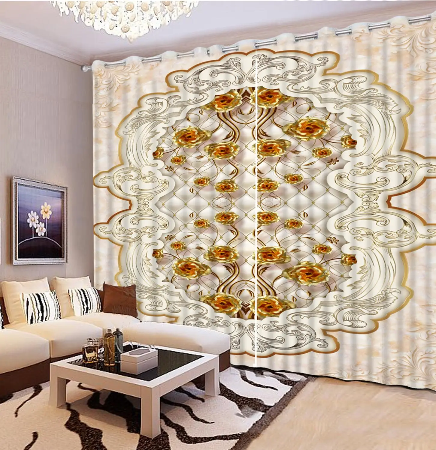 

height modern curtains custom Marble flower home Living room bedroom curtains modern 3d blackout window