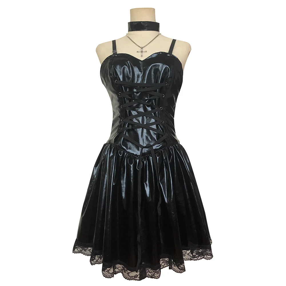 

Костюм для косплея аниме «DEATH NOTE- Misa Amane», женское черное эластичное платье Lether, ожерелье, наряды, Хэллоуин, карнавальный костюм