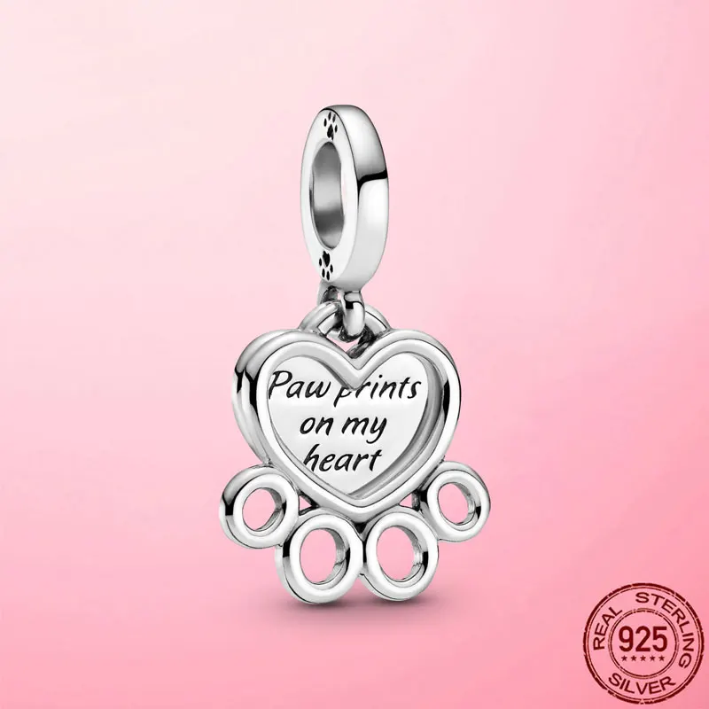 Коллекция животных 925 стерлингового серебра в виде сердечек и с принтом лапки