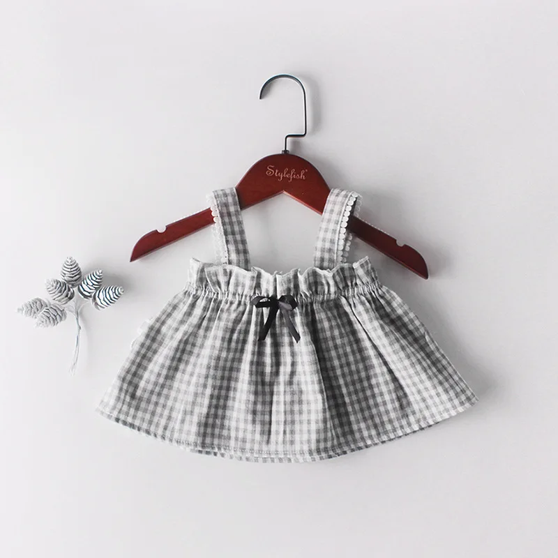 Летний комплект для девочек стильный детский клетчатый пиджак на бретельках без