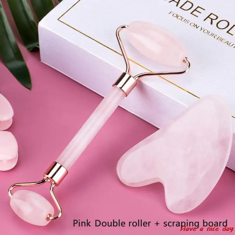 

Face Massage Jade Roller Rose Quartz Natural Stone Gua Sha Slimmer Lift Wrinkle Double Chin Remover Beauty Care Slimming Tools