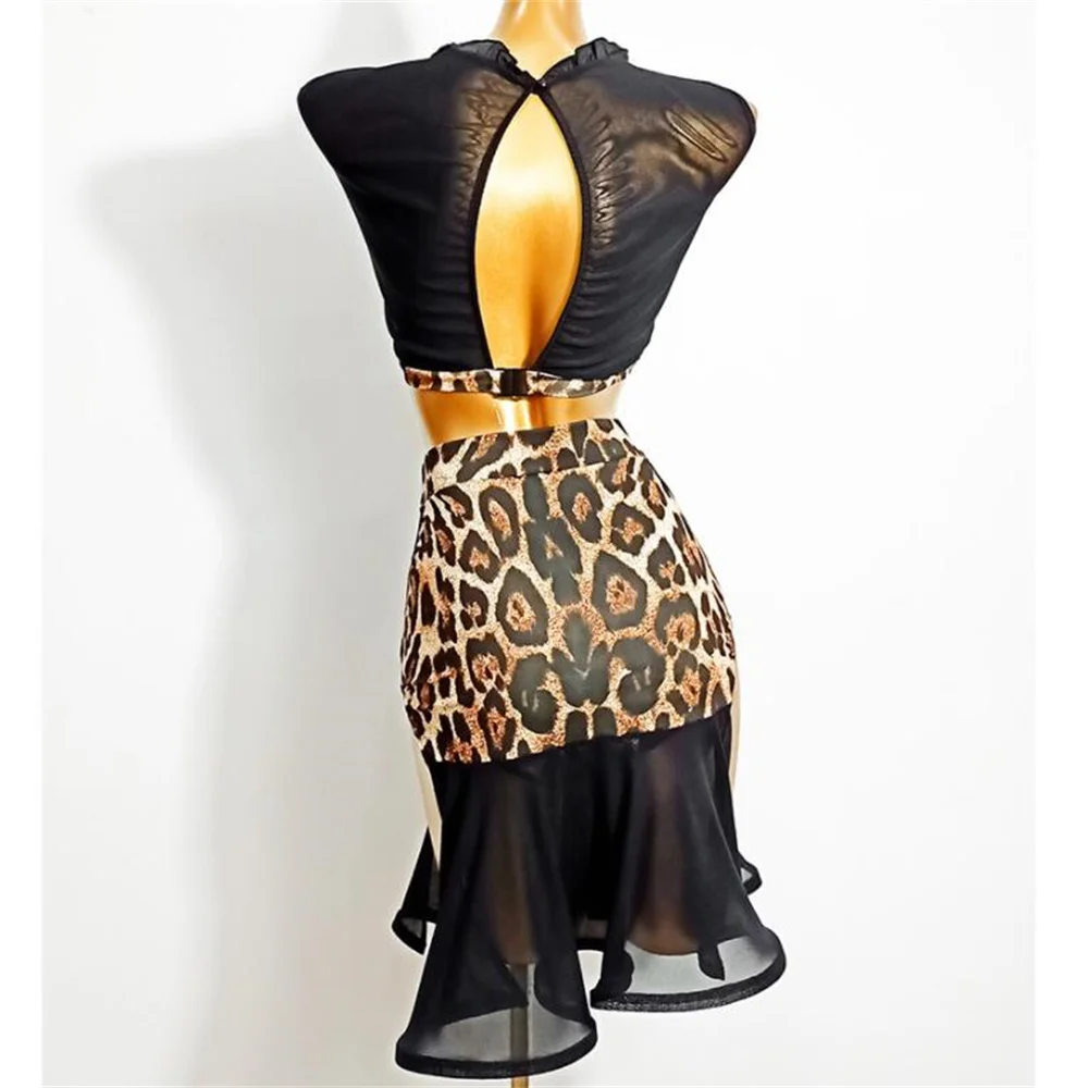 

Latin Dance Dress Women Leopard Tops and Skirt Latin Dance Tops Performance Costume Dancing Cloth Belly Chacha Ballroom Dresses