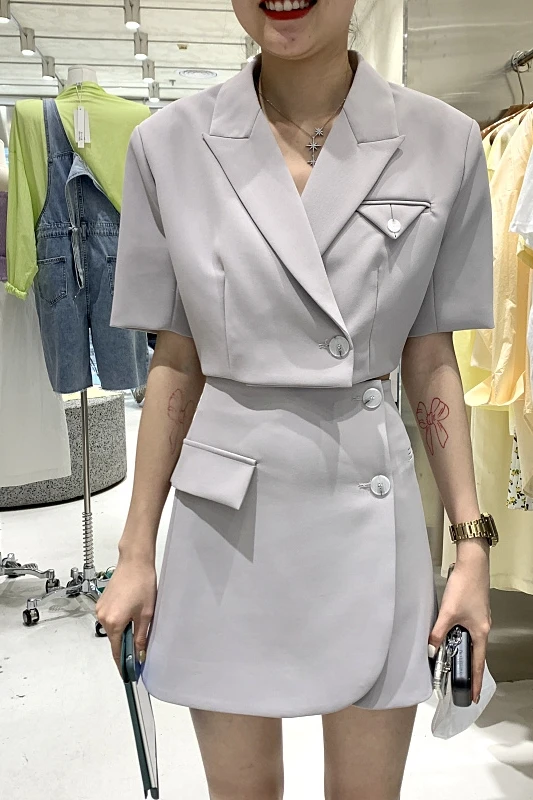 

Fashion Business Suit for Women 2021 Summer New Blazer Short Sleeve Suit Top Sheath A- Line Skirt Office Lady Two-Piece Set