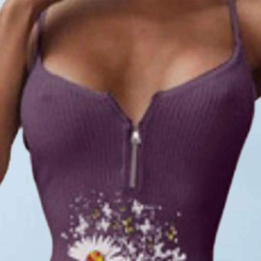 

2021 Summer Bodycon Dress Flower Print Knitted Shoulder Strap Sleeveless Dress Sexy V Neck Mini Dress Casual Women's Dresses