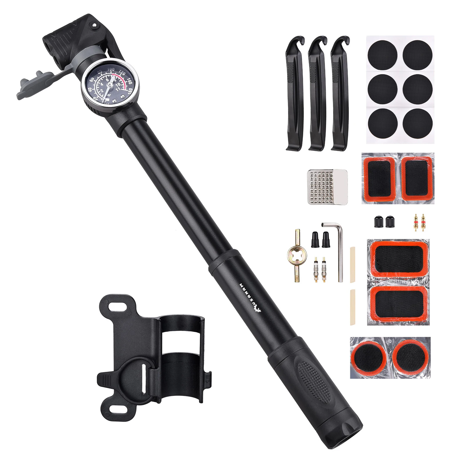 Велосипедный мини насос с манометром комплект для ремонта шин 160psi клапаны Presta
