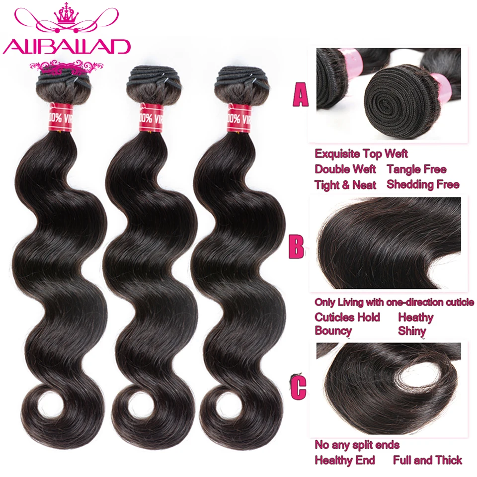 Aliballad бразильские волнистые пряди с закрытием 4x4 дюйма высокое соотношение Remy