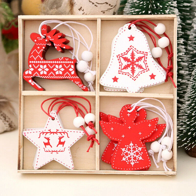 12 шт./кор. деревянные Рождественские Подвески Украшения Смешанные Jingle Bell/с изображением снеговика/оленя со звездами для детей Рождественская елка Подвесные Подарки Декор