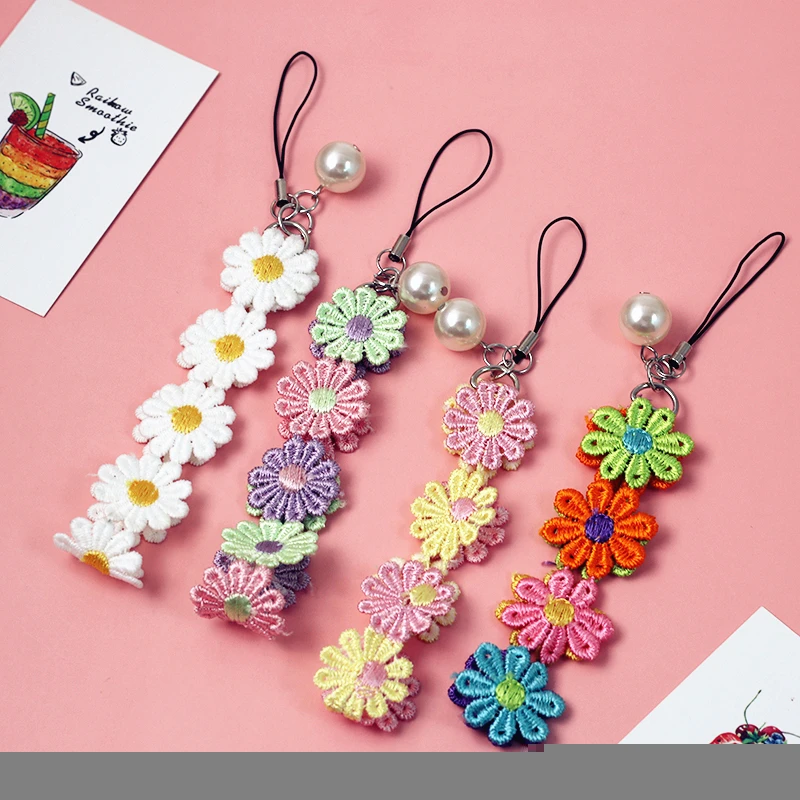 Милый Вышитый цветочный дасий имитированный жемчужный пояс брелок для ключей женский брелок для ключей цепи для автомобильной сумки очаровательные D643