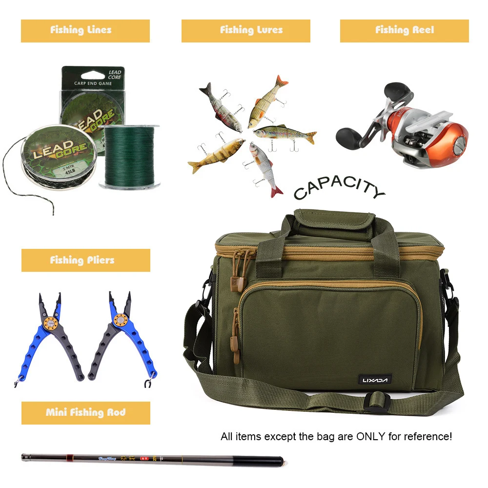 Lixada Portable Multifunctional Canvas Fishing Shoulder Bag Pack Tackle Lure Reel Pouch Case for Rods | Спорт и развлечения