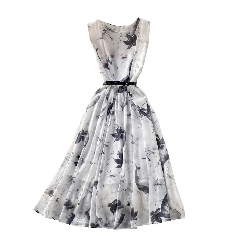 

ZQLZ Summer Dress Women 2021 Plus Size Chiffon Sleeveless Print Bohemian Vestidos Casual Beach Elegant Party Dresses Female