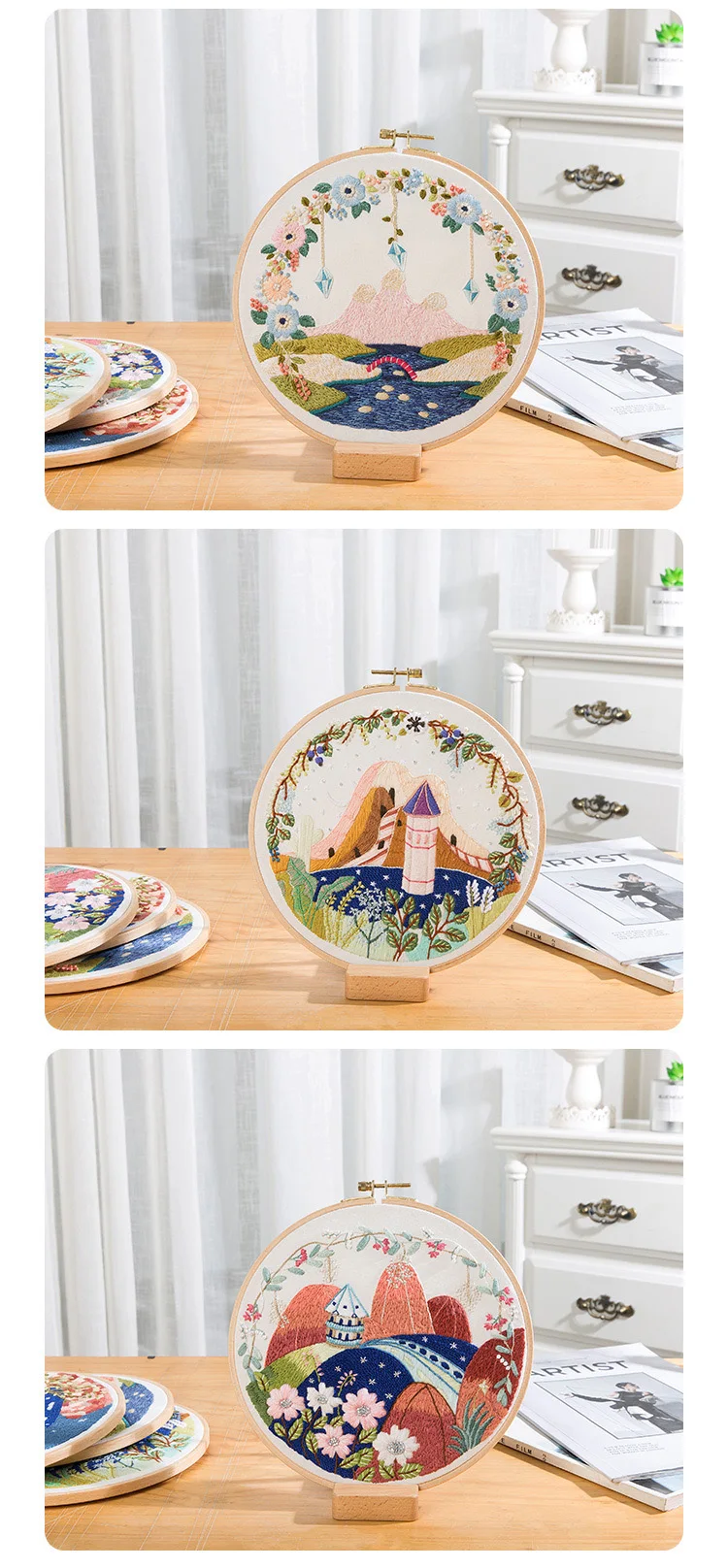 3D пейзаж DIY Вышивка Набор цветок вышивка крестиком с кольцо станины Вышивка Рукоделие Шитье художественный Декор