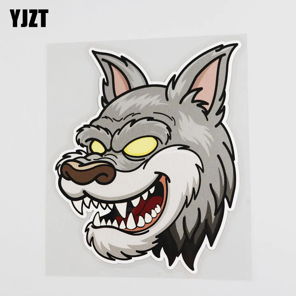 

YJZT 12.4CM*14.9CM Cartoon Forest Wolf Fierce Animal Sticker Car PVC 12A-0089