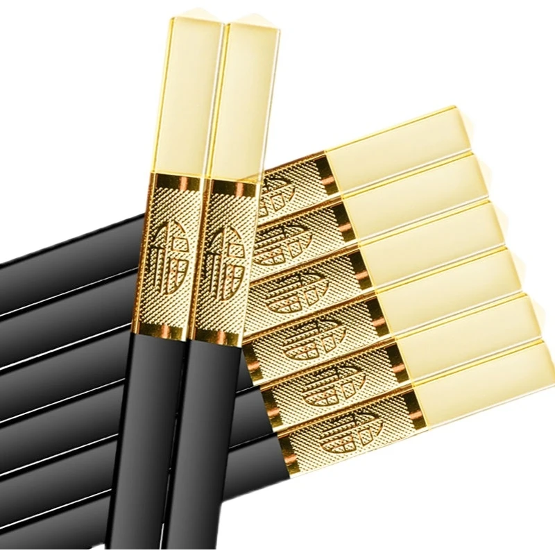 

5 Pairs Chopsticks Sushi Sticks Amber Alloy Glass Fiber Anti-scalding Sushi Chopsticks Non-stick Oil for Restaurant Hotel Gifts