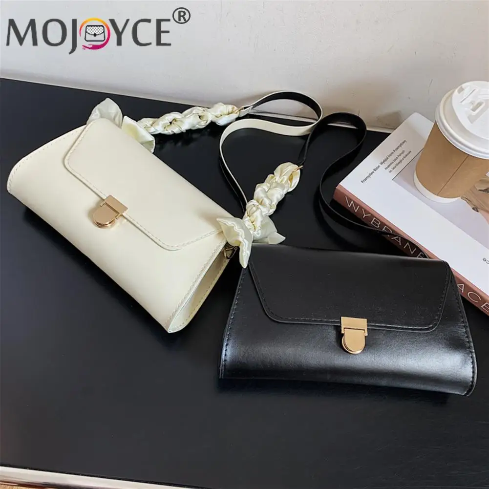 

Модные женские шелковые сумки на плечо с шарфом, Сумки из искусственной кожи для подмышек, Женские однотонные маленькие сумки на цепочке с к...